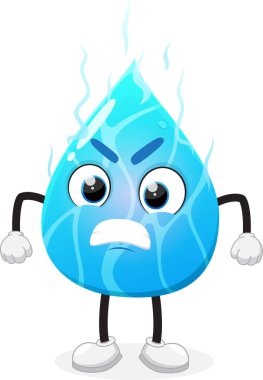 Kızgın mavi su damlası çizgi film maskotu karakterinin vektör çizimi