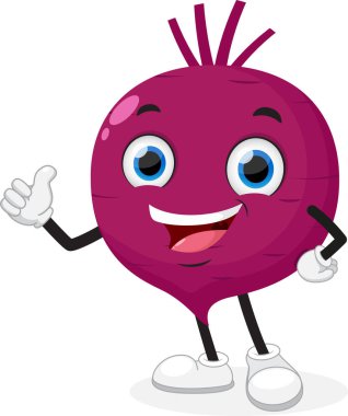 Beyaz arka planda izole edilmiş mor pancar kökü maskot karakterinin vektör çizimi