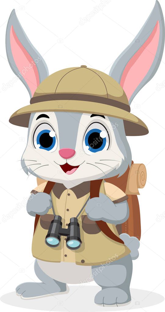 Vector Illustration of Cute Bunny wearing safari explorer clothes cartoon characters