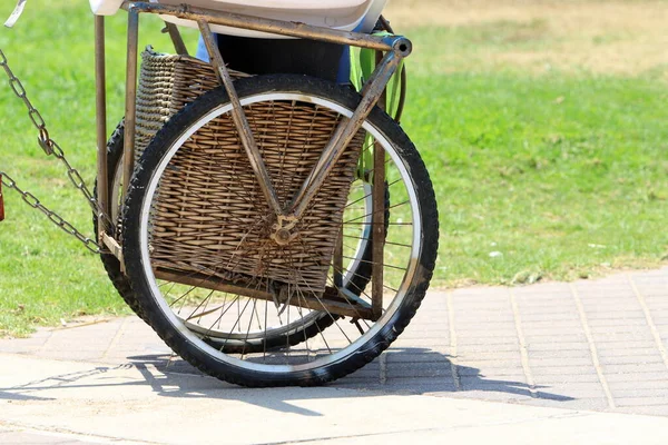 在海边的城市公园里骑自行车 — 图库照片