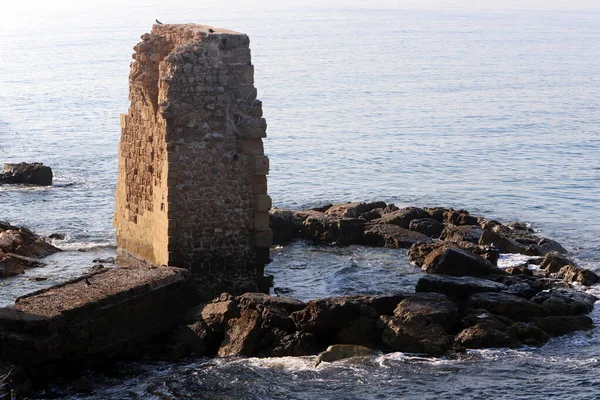 Stenmur Forntida Fästning Stranden Israel — Stockfoto