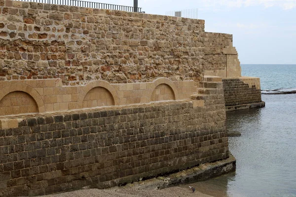 Kamenná Zeď Starobylé Pevnosti Pobřeží Izraele — Stock fotografie