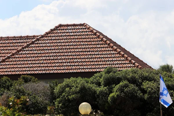 Tiled roof on a residential building in Israel.