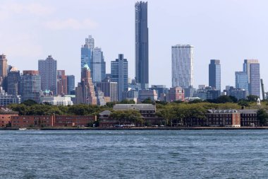 New York USA 4.09.2022. New York is located at the confluence of the Hudson River into the Atlantic Ocean.