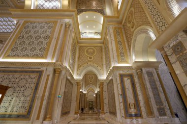 Abu Dhabi UAE 08 12 2022. Fragments of the architecture of the Presidential Palace of the United Arab Emirates in Abu Dhabi