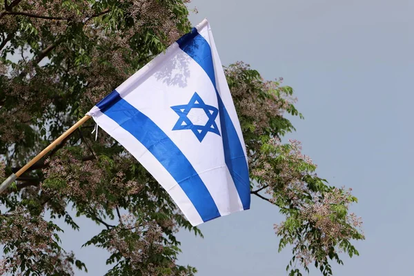 Izrael Kék Fehér Zászlója Dávid Hatágú Csillagával — Stock Fotó