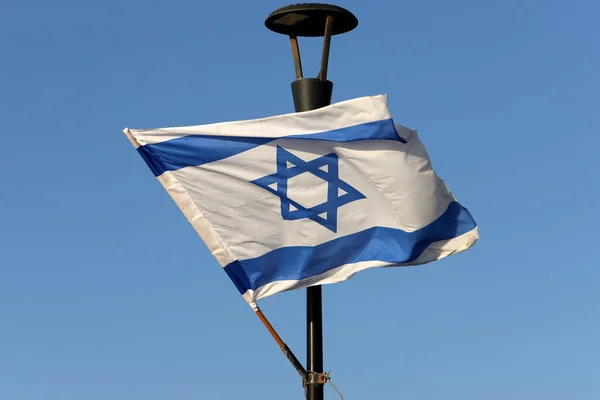 Bandeira Azul Branca Israel Com Estrela Davi Seis Pontas — Fotografia de Stock