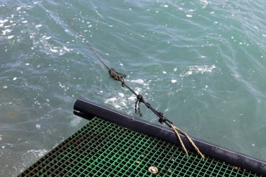 Limandaki iskelede kalın kenevir ipi..