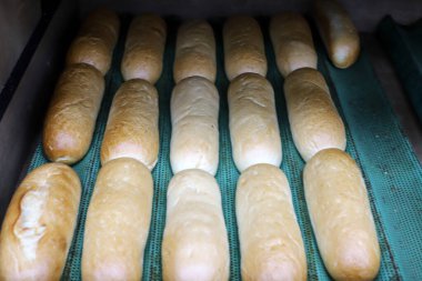 Ekmek ve fırın ürünleri bir mağazada sergileniyor.