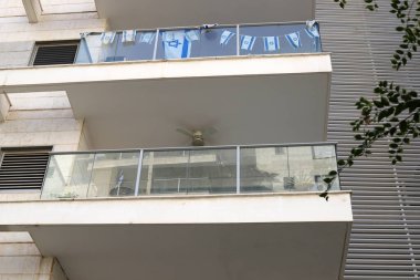 Balkon, yakın plan, İsrail 'deki konut inşaatı sırasında mimari detay olarak kullanılacak..