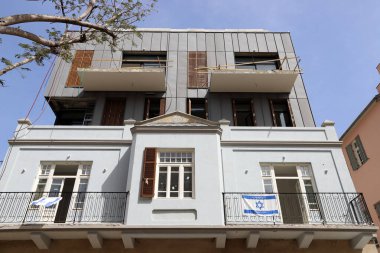 Balkon, yakın plan, İsrail 'deki konut inşaatı sırasında mimari detay olarak kullanılacak..