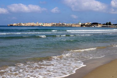 Akko Israel 05/26/1924. Antik şehir - Akdeniz kıyısındaki liman