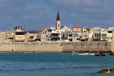 Akko Israel 05/26/1924. Antik şehir - Akdeniz kıyısındaki liman