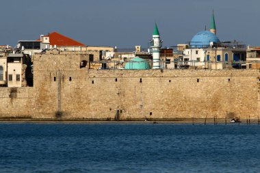 Akko Israel 05/26/1924. Antik şehir - Akdeniz kıyısındaki liman