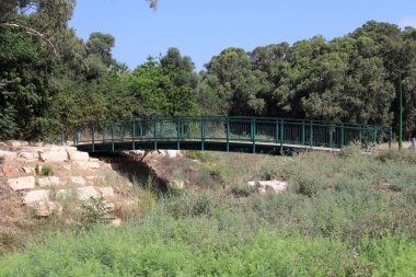 İsrail 'de yol inşaatının mimari bir detayı olarak bir köprüye yakın çekim.