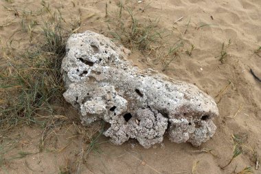 Akdeniz kıyısındaki bir şehir parkında büyük taşlar
