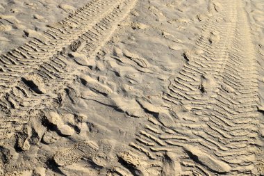 Footprints in the sand on the shores of the Mediterranean Sea.