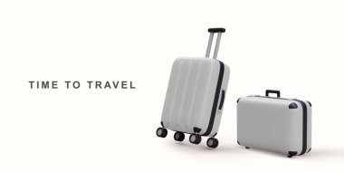 Beyaz arkaplanda üç boyutlu gerçekçi seyahat çantaları..