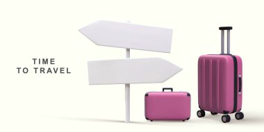 3D gerçekçi dünya seyahati kavramı işaretleyici ve el çantaları ile.