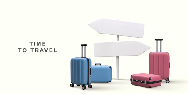 World Travel Konzept Mit Zeiger Und Handtaschen — Stockvektor
