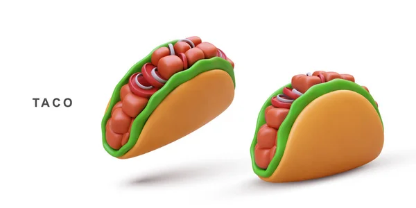 Två Realistiska Taco Vit Bakgrund — Stock vektor
