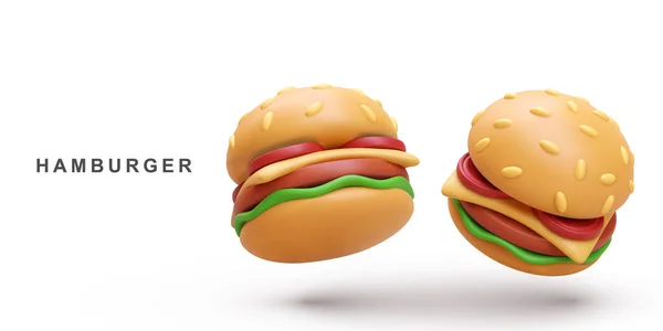 Realistische Zwei Hamburger Auf Weißem Hintergrund — Stockvektor