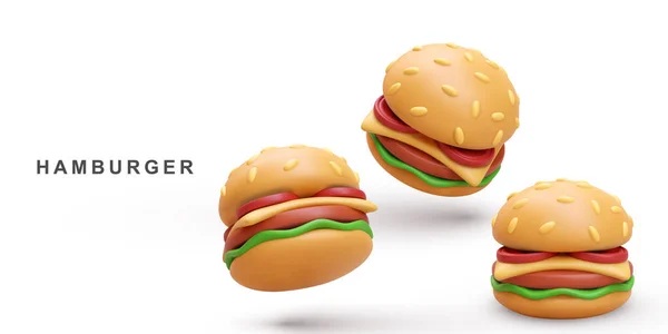 Réaliste Trois Hamburger Sur Fond Blanc — Image vectorielle