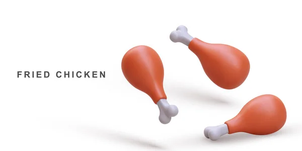 Realistisk Tre Stekta Kycklingben — Stock vektor