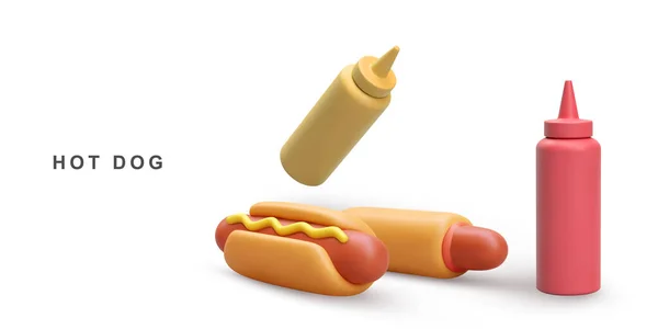 Realistische Zwei Hot Dog Und Ketchup Senfketchup — Stockvektor