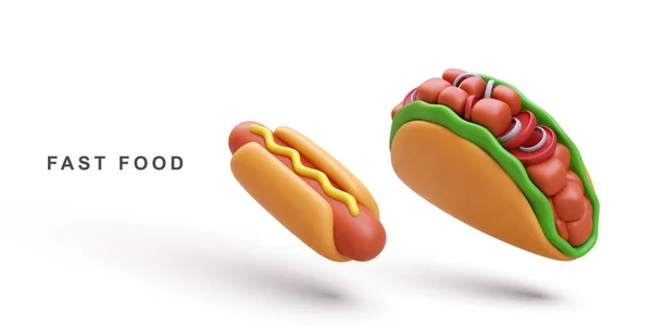 Realistische Hot Dog Taco Witte Achtergrond — Stockvector