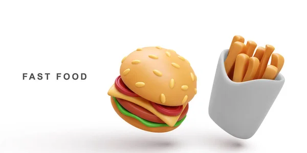 Realistische Hamburger Und Pommes Kartoffeln — Stockvektor