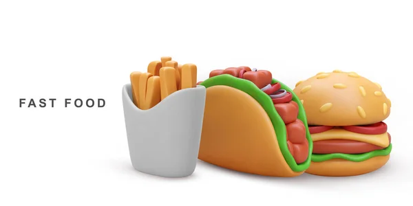 Ρεαλιστικό Hamburger Τηγανητές Πατάτες Και Taco — Διανυσματικό Αρχείο