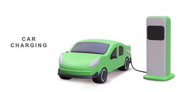 3D现实电动汽车充电站 家庭充电器站 电池充电 — 图库矢量图片