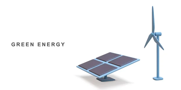 Solární Panely Energie Větrné Turbíny Zelená Energie Čistá Energie — Stockový vektor