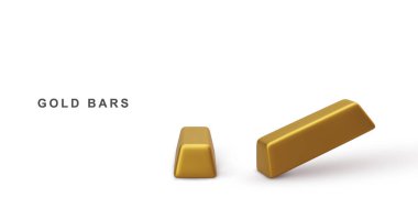 3 boyutlu gerçekçi arka planda izole edilmiş iki altın çubuk.