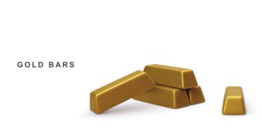 Arka planda izole edilmiş 3B altın çubuklar.