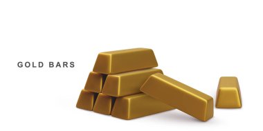 Arka planda izole edilmiş 3D gerçekçi altın çubuklar.