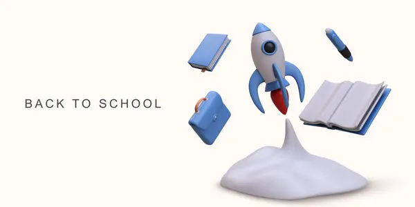 3D现实地回到白人背景的学校概念 图库矢量图片