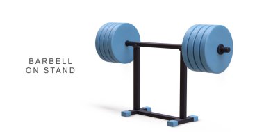 3d realistic barbell on stand on white background. clipart