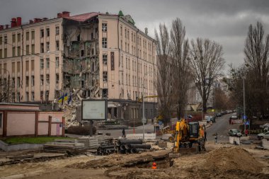 Kyiv, Kyiv bölgesi Ukrayna-01.05.2023: Rus ordusunun Yeni Yıl arifesinde Kiev 'e düzenlediği saldırı sonrası. Düşmanın başkente hem füze hem de insansız hava aracı ateşlediği biliniyor..