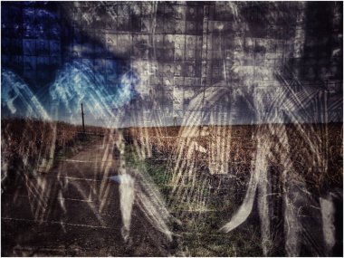 Auschwitz toplama kampındaki işkence görmüş mahkûmların hayaletleri. Toplama kampında yaşlı erkek, kadın ve çocukların siluetleri işkence gördü ve öldürüldü..
