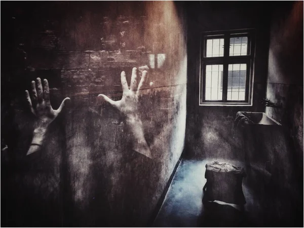 Geesten Van Gemartelde Gevangenen Van Het Concentratiekamp Auschwitz Silhouetten Van — Stockfoto