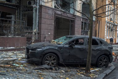 Kyiv, Kyiv bölgesi Ukrayna-20.20.2024: Rusya 'nın Kyiv' e düzenlediği askeri saldırının sonuçları. Düşmanın başkenti balistik füzeler ve insansız hava araçlarıyla bombaladığı biliniyor..