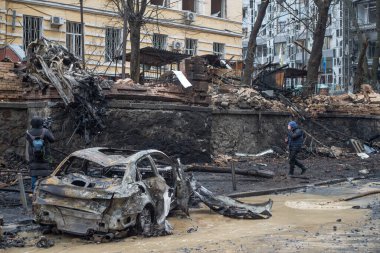 Kyiv, Kyiv bölgesi Ukrayna-20.20.2024: Rusya 'nın Kyiv' e düzenlediği askeri saldırının sonuçları. Düşmanın başkenti balistik füzeler ve insansız hava araçlarıyla bombaladığı biliniyor..