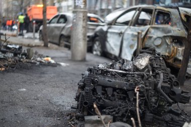 Kyiv, Kyiv bölgesi Ukrayna-20.20.2024: Rusya 'nın Kyiv' e düzenlediği askeri saldırının sonuçları. Düşmanın başkenti balistik füzeler ve insansız hava araçlarıyla bombaladığı biliniyor..