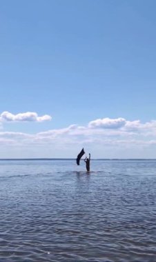 Siyah bayraklı adam denize koşuyor..