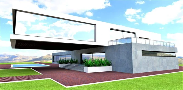 Diseño Futurista Casa Campo Las Montañas Catilever Segundo Piso Acabado — Foto de Stock