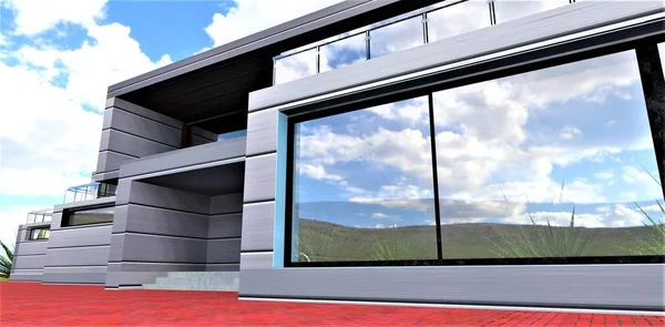 Superbe Maison Privée Construite Selon Les Standards Modernes Écologie Rendu — Photo