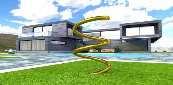 Goldene Spirale Als Installation Auf Dem Rasen Hof Des Heutigen — Stockfoto