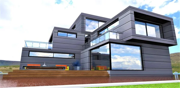 Brutal Architecture Relation Suburban Construction Wonderful Aesthetic Eco Friendly Durable — Stock Photo, Image